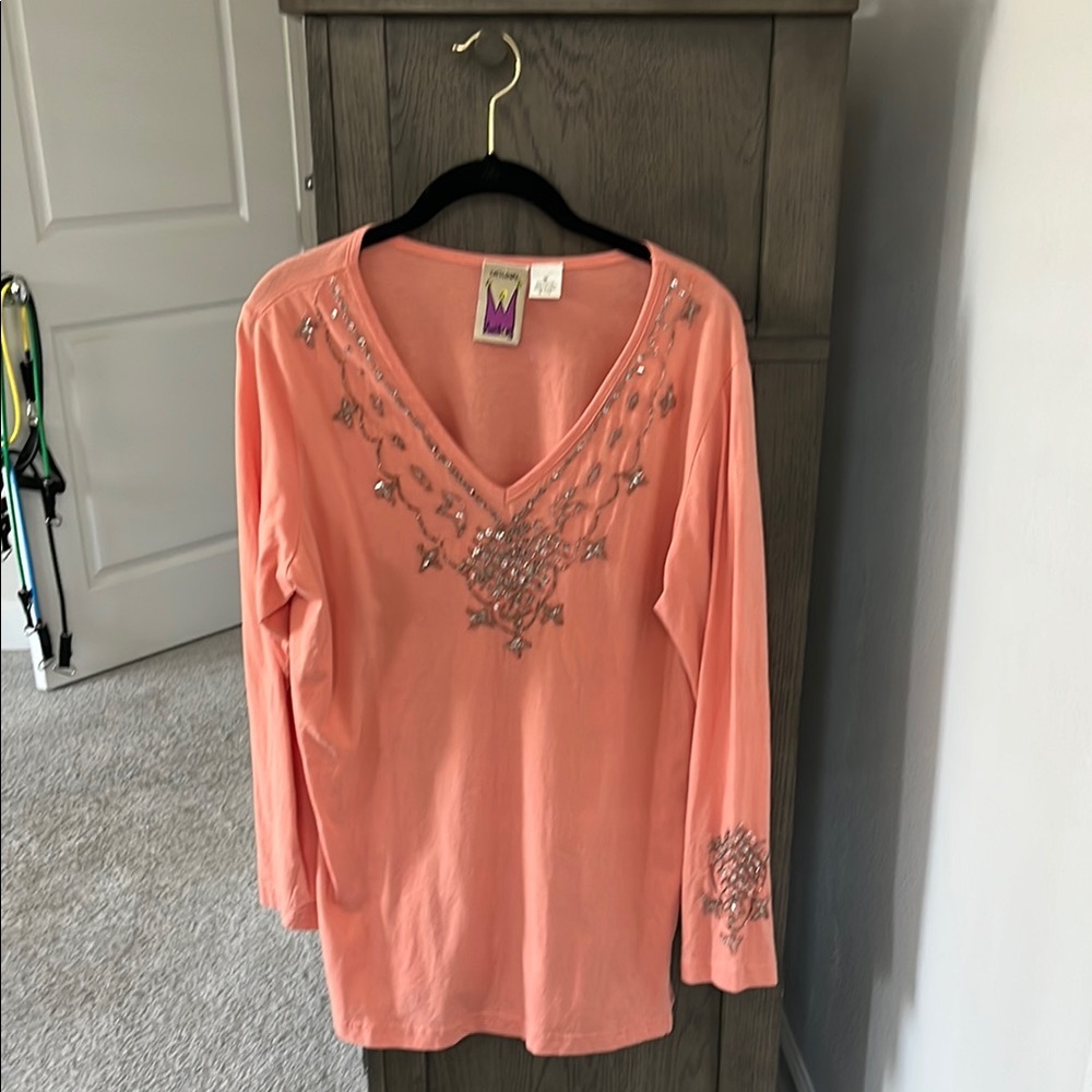 Antthony Orange Embellished Long Sleeve Tunic